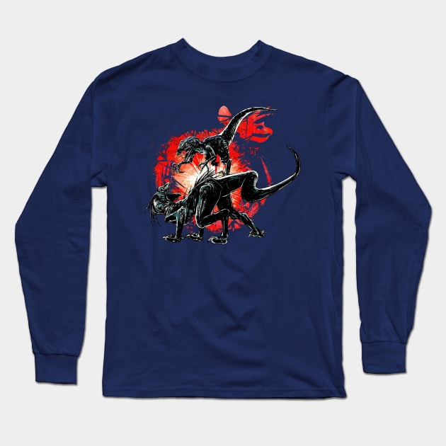 Blue vs Indoraptor Long Sleeve T-Shirt by WorldDinosaurs